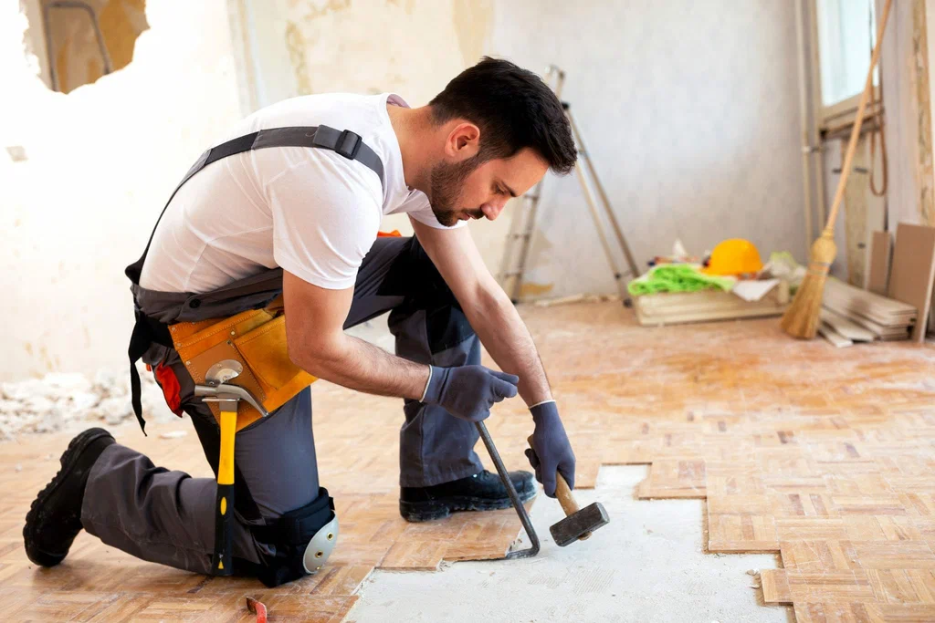Interior flooring demolition and renovation planned by professional construction estimators in Alaska.